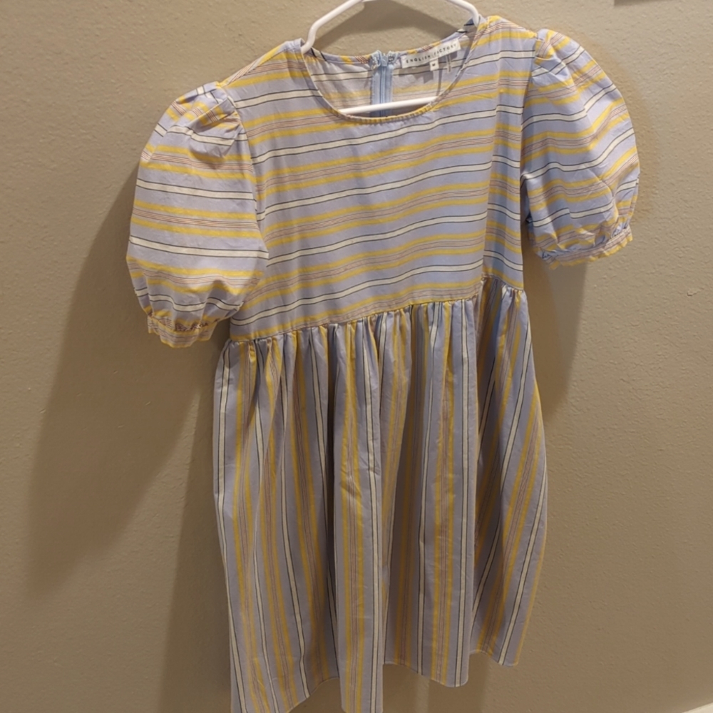 Stripey puff sleeve midi dress